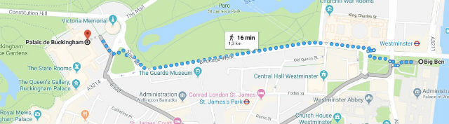 Itinéraire depuis Big Ben jusqu'à Buckingham Palace