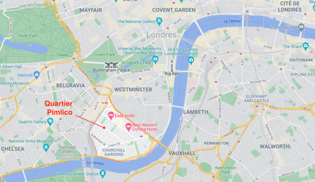 Carte quartier Pimlico à Londres