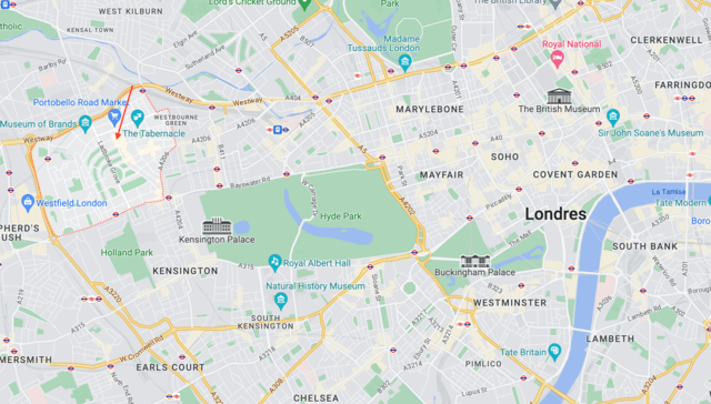 Carte de Londres présentant le quartier de Notting Hill