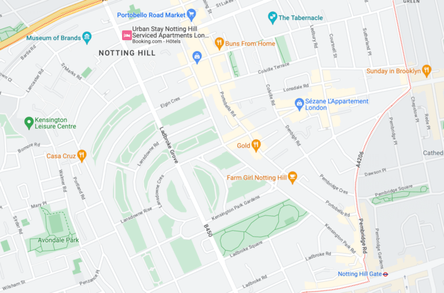 Plan quartier de Notting Hill à Londres