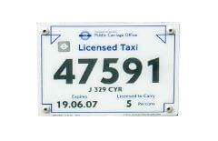 Plaque immatriculation Taxi Londres