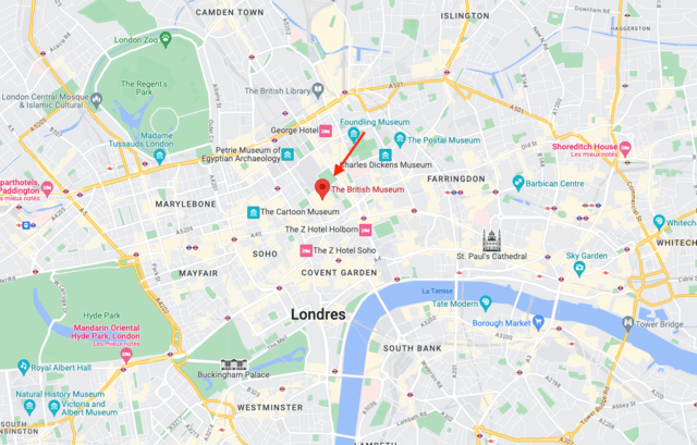 Carte de Londres pour situer le British Museum