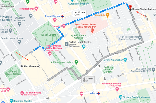 Itinéraire British Museum Charles Dickens Museum