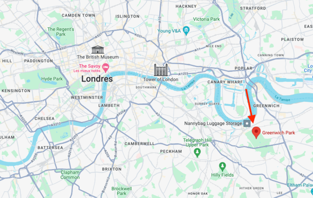 Carte de Londres localisant Greenwich Park